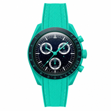 Sport Chronograph Watch with Turquoise Rubber Strap