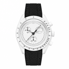 Sport Chronograph Watch with White Case and Black Rubber Strap
