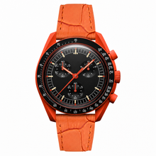 Casual Chronograph Watch with Orange Leather Strap