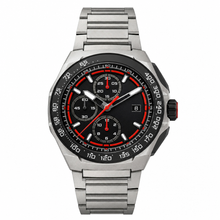 Sport Chronograph Watch with Black Dial and Silver Metal Bracelet