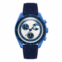 Blue Suede Strap Watch with Moonphase