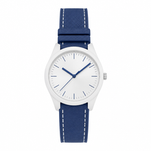 White Dial Watch with Blue Rubber Strap