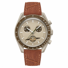 Beige Dial Dress Watch with Brown Leather Strap
