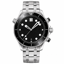 Diver Style Watch with Black Dial and Silver Metal Bracelet