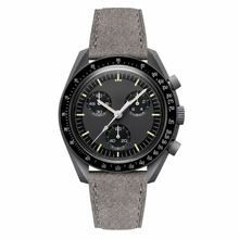 Gray Chronograph Watch with Suede Leather Strap