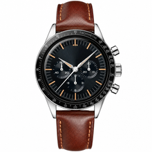 Chronograph Watch Black Dial Brown Leather Strap 40mm