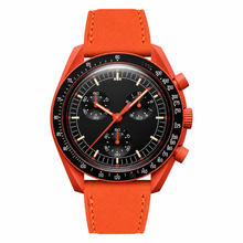 Orange Chronograph Watch with Leather Strap
