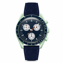 Chronograph Watch with Blue Dial and Suede Strap