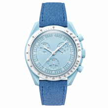 Light Blue Chronograph Watch with Blue Suede Strap