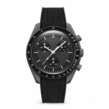 Chronograph Watch with Black Dial and Black Synthetic Strap