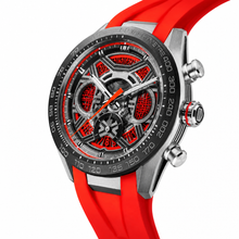 Sporty Chronograph Watch with Red Rubber Strap