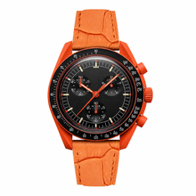 Chronograph Watch Orange Leather Strap