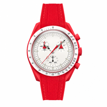 Red Chronograph Watch with Rubber Strap
