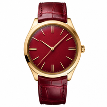 Dress Watch Gold-Tone 40mm with Red Dial and Leather Strap