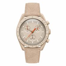 Beige Chronograph Watch with Suede Strap
