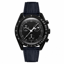 Chronograph Watch with Black Dial and Leather Strap