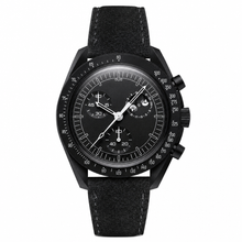 Black Chronograph Watch with Leather Strap