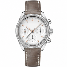 38mm Dress Watch with Gemstone Bezel and Gray Leather Strap