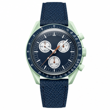 Chronograph Watch with Navy Blue Leather Strap