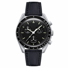 Chronograph Watch with Black Leather Strap