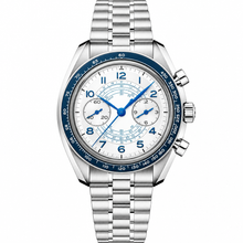 Chronograph Watch White Dial Blue Markers Stainless Steel 43mm