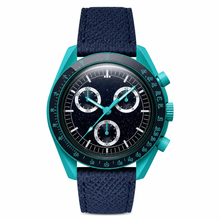 Chronograph Watch with Blue Dial and Leather Strap