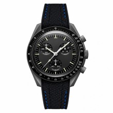 Sport Chronograph Watch Black Dial with Black and Blue Strap