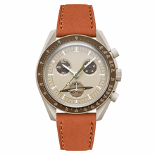 Beige Dial Dress Watch with Brown Leather Strap