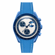 Blue Chronograph Watch with Rubber Strap