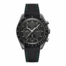 Chronograph Watch with Black Dial and Black-Green Rubber Strap