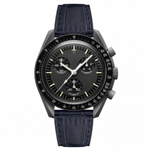 Black Chronograph Watch with Leather Strap