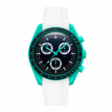Sport Chronograph Watch with Teal Case and White Rubber Strap