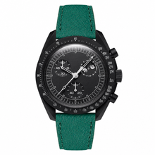 Sport Chronograph Watch with Green Leather Strap