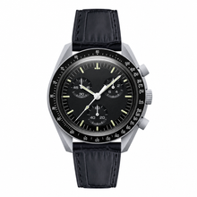 Chronograph Watch with Black Leather Strap