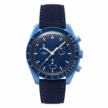Blue Chronograph Watch with Suede Strap