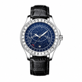 Casual watch with blue star pattern dial and black leather strap