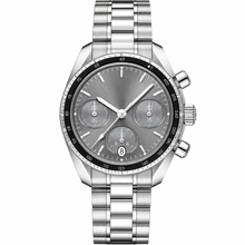 38mm Sport Chronograph Watch with Gray Dial and Silver Metal Strap