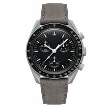 Chronograph Watch with Black Dial and Grey Suede Strap