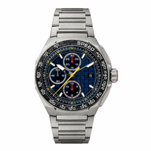Sport Chronograph Watch with Blue Dial and Silver Metal Strap