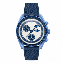 Chronograph Watch with Blue Leather Strap