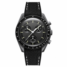 Sporty Chronograph Watch Black Dial with Black Strap