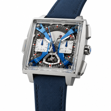 Square Chronograph Watch with Blue Fabric Strap