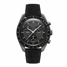 Chronograph Watch with Black Dial and Black Suede Strap