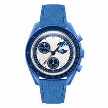 Blue Moonphase Watch with Suede Strap
