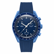 Blue Chronograph Watch with Rubber Strap