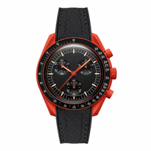 Red Case Chronograph Watch with Black Dial and Strap