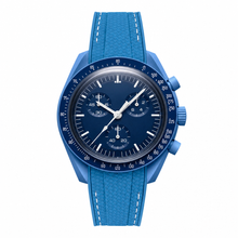 Blue Chronograph Watch with Rubber Strap
