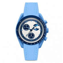 Blue Chronograph Watch with Rubber Strap