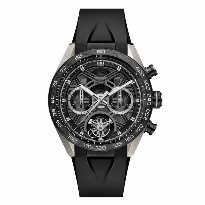 Sport Watch with Black Skeleton Dial and Rubber Strap