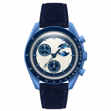 Blue Moonphase Chronograph Watch with Leather Strap